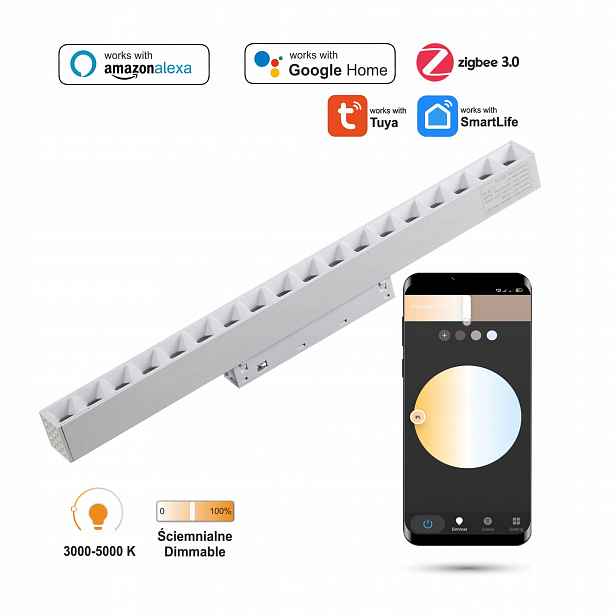Reflektorové Led grily 24W WiFi Zigbee Bílý Smart Track 48VDC stmívatelné