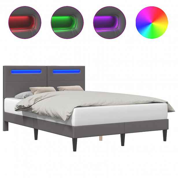 vidaXL Rám postele s LED pásky s čelo Šedá 160 x 200 cm Umělá kůže