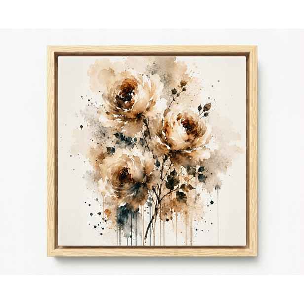 Obraz Rám American Box Abstrakce Květiny Růže Béžová Akvarel Boho 60x60
