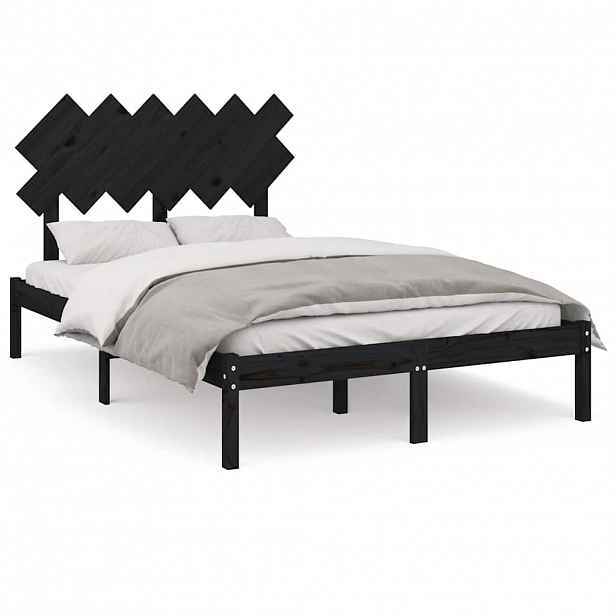 vidaXL Rám postele černý 135 x 190 cm Double masivní dřevo