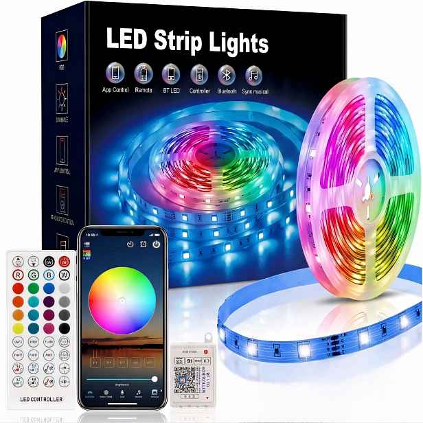 Led pásek Rgb 20 m 5050 Bluetooth Aplikace Dálkový Ovladač Silná hudba IP20 Sada