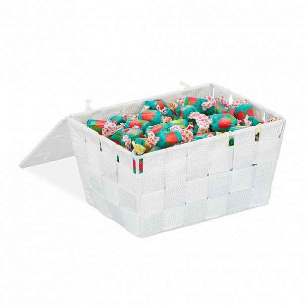 Relaxdays ÚLOŽNÝ KOŠ Bílá s víkem plast 19,5 cm