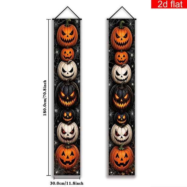 TEMU 2D plochá, 2D plochá vlajka, 2 ks, Halloweenská vlajka na přední dveře a verandu, Logo na párty, kreslené hororové dýňové lampy, Dekorace na
