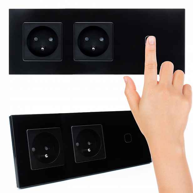 Černý dotykový spínač Skleněný Led dvojitá Elektrická Zásuvka s čepem