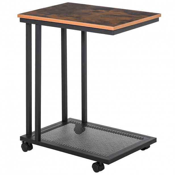 Modfu ODKLÁDACÍ stolek z MDF 51x36x65 cm černá v retro stylu s kolečky a spodní policí