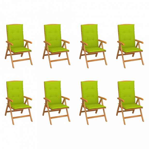 Skládací zahradní židle s poduškami 8 ks teak / látka Světle zelená