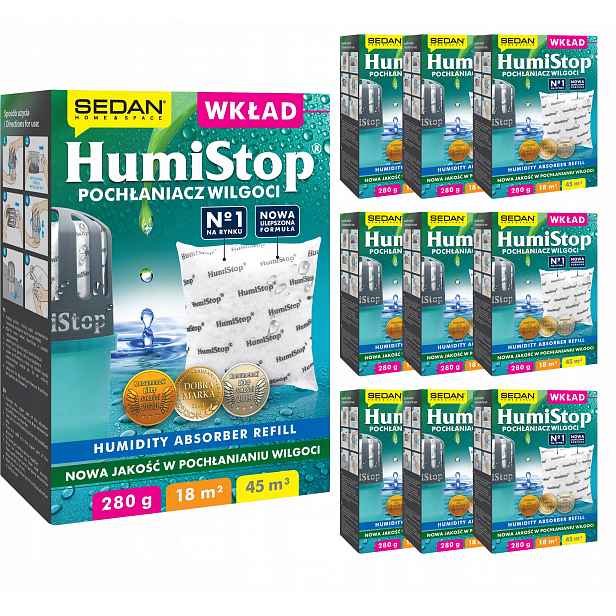10 x Náplň 280 g Pohlcovač Vlhkosti Humistop Sedan