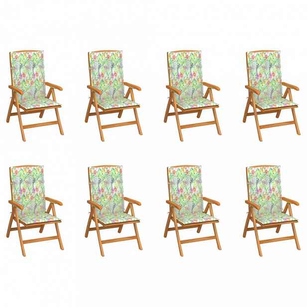 Skládací zahradní židle s poduškami 8 ks teak / látka Květy vzor