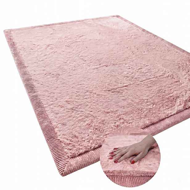 Koberec Vnitřní Růžový Obdélník Plyšový 80x150 cm Nadýchaný Tlustý 4 cm