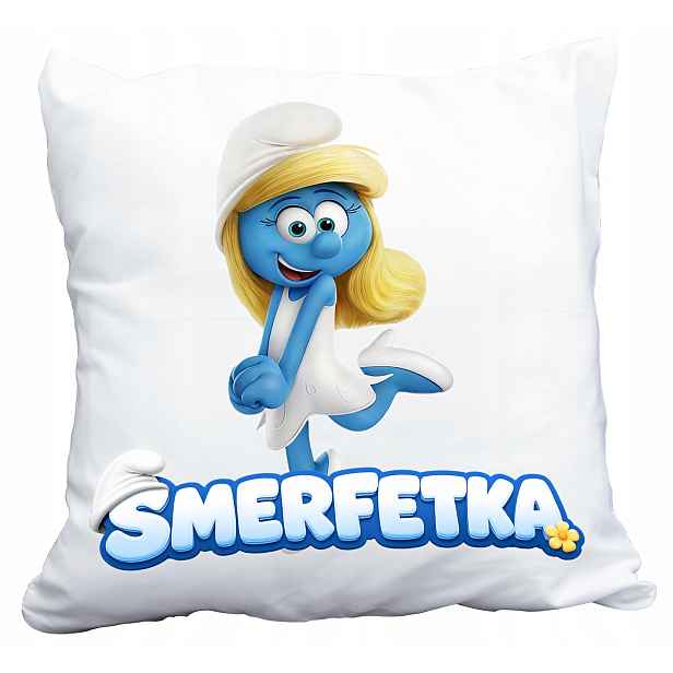 Polštář Bílý The Smurfs Smerfy Smerfetka Dárek Dárek Jméno
