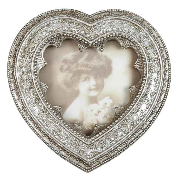 Stříbrný antik fotorámeček ve tvaru srdce Vintage Heart - 12*12 cm / 9*9 cm Clayre & Eef