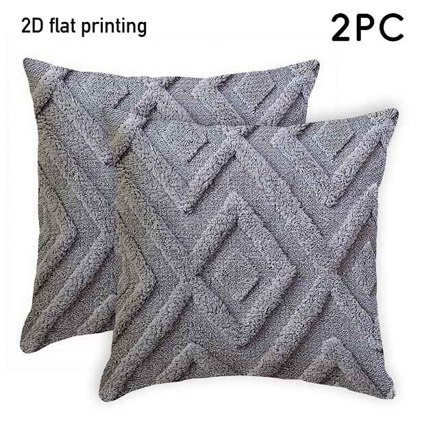 TEMU 2D Ploché 2ks Texturované Povlaky na Polštáře, Oboustranné Tisky Měkký Plyšový Geometrický Diamantový , Ideální pro Moderní Pohovku, Útulnou