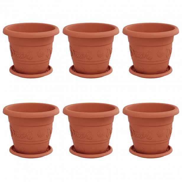 vidaXL Květináče 6 ks Cihlově červená Ø 22 x 18 cm Plast