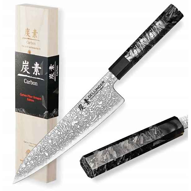 kuchyňský nůž Chef/Gyuto 215 mm Dellinger Carbon Fiber Octagon