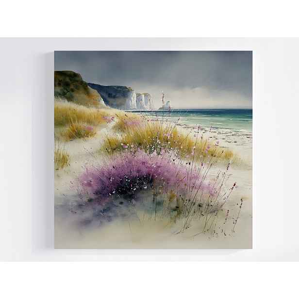 Obraz Na Plátně Canvas Krajina Anglie Moře Pláž Dover Útesy Květiny 50x50