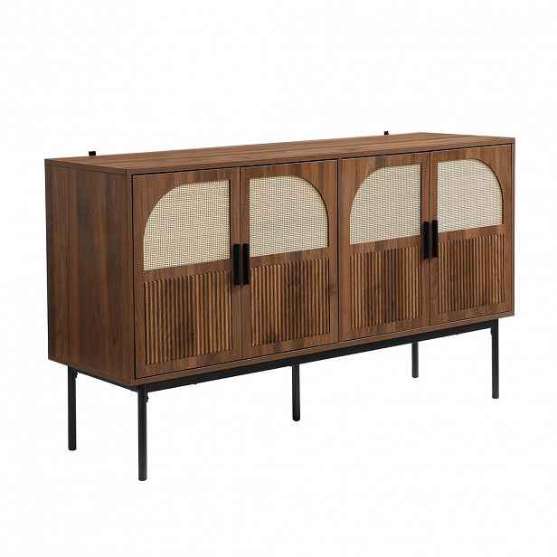 Modfu KOMODA z MDF 140x40x80 cm přírodní se 4 dvířky, tichým dovíráním a ratanovým dekorem