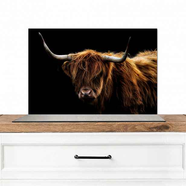 MuchoWow KUCHYŇSKÁ ZÁSTĚNA Skotský horal - Rohy - Černá - Zvířata - Příroda - Divoká - Kráva 70x50 cm