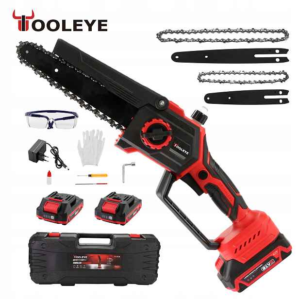 Bezuhlíková řetězová pila 8 palců, řezání 20 cm 2x2Ah, sada 21V Tooleye