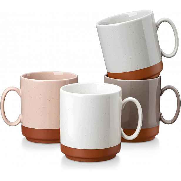 Kelímky Na Latte 350 ML 4 Ks, Bílé, Hnědý Vzor Na Kávu