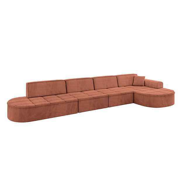 ALTDECOR ROHOVÁ SEDAČKA s otomanem, pravá TARO-L3 413x171x79,5 Meruňková Velur