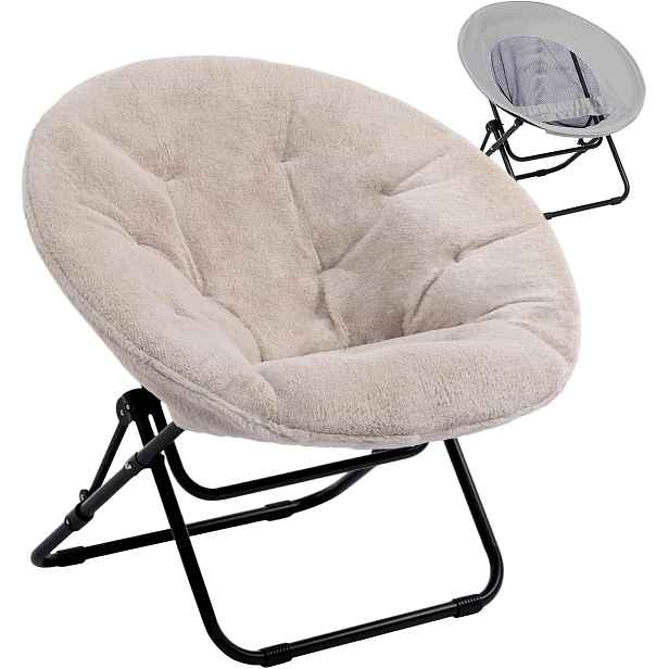 HollyHOME Skládací křeslo Moon Chair – světle hnědá, plyšová barva