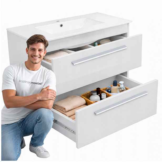 Koupelnová skříňka s umyvadlem 80 x 40 Sada 2 závěsných zásuvek Bílý lesk