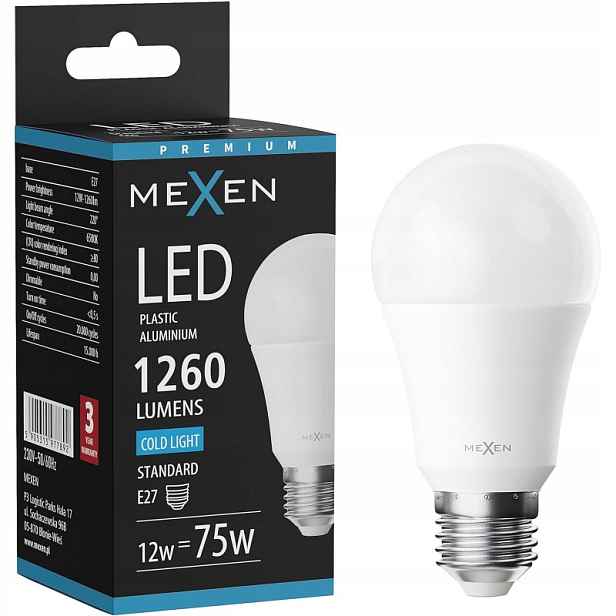 Mexen Nova Led Žárovka E27 A60 12W Studená Bílá 6500K 1260 LM
