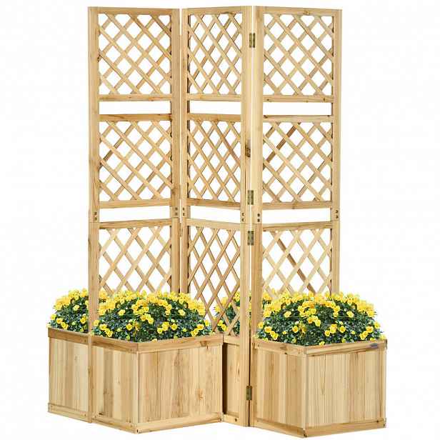 Modfu ZAHRADNÍ zástěna z dřeva 133x62x165 cm přírodní skládací se 4 truhlíky pro větší soukromí