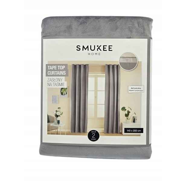 Smukee Welwetové záclony na pásce 140 x 250 cm 2 ks Šedé 323