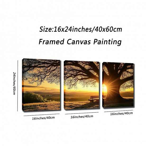 TEMU Sluneční Trojitě Rámované Plátno, 12x16 & 16x24 Palců - Rustikální Pobřežní Dekorace pro Kancelář, Ložnici, Zasedací Místnost, Dekorativní ,