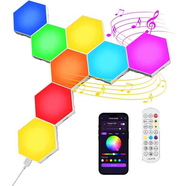Herní Nástěnná Lampa Hexagon Rgb Modulární Synchronizace Hudby 8 Ks