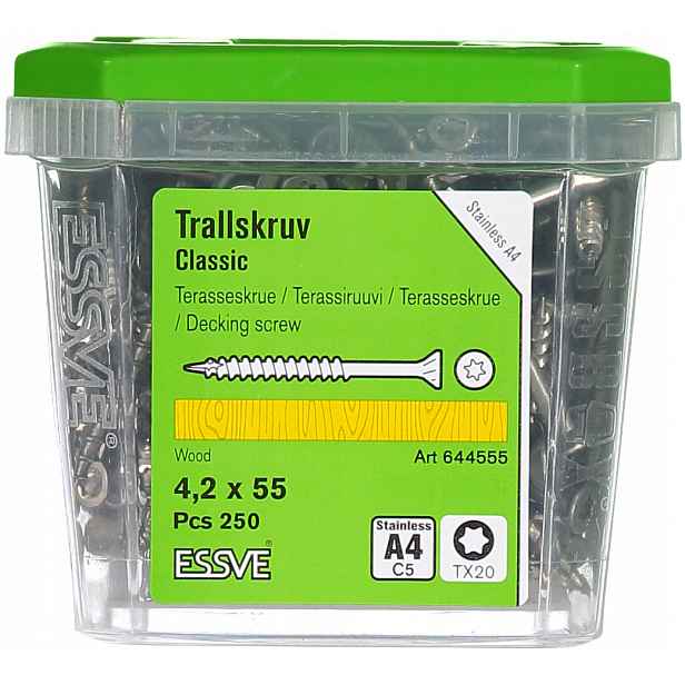 Essve Classic kyselinovzdorný terasový šroub A4 4,2x55mm 250 Ks