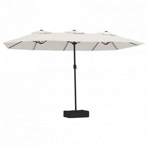vidaXL Dvojitý zahradní slunečník s LED pískově bílý 449 x 265 cm