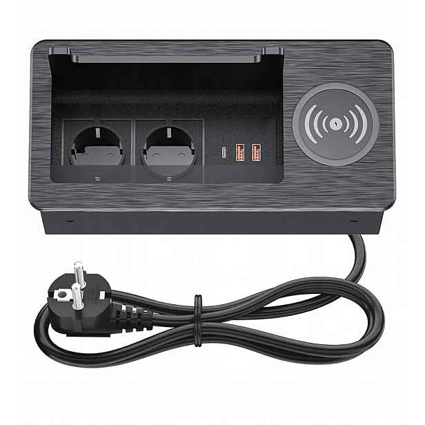 Bqo Stolní Zásuvka 2X 250V Usb-a Usb-c Indukční Nabíječka 15W