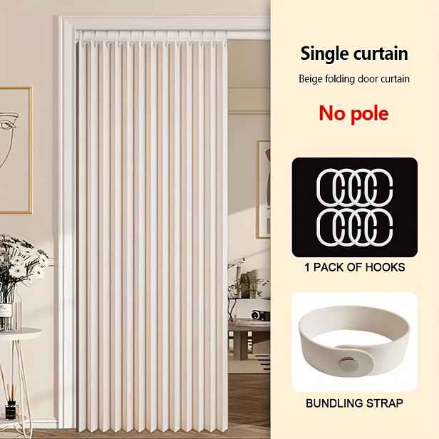 TEMU 1ks Moderní Skládací Závěs na Dveře s Plastovými Háčky - Stylový Design Bez Tyče, Černobílý, Syntetická Vlákna, Snadno se Čistí, Celoroční