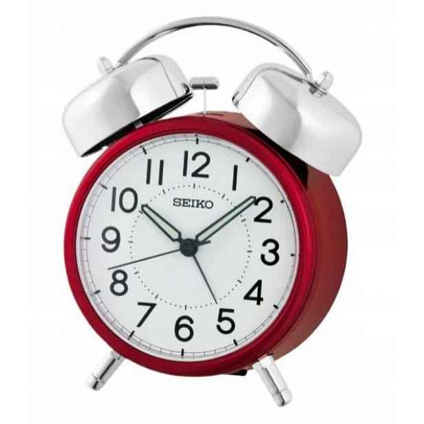 Velký Červený Retro Budík Se Zvonky Seiko QHK063R Netiká Hlasitý Alarm