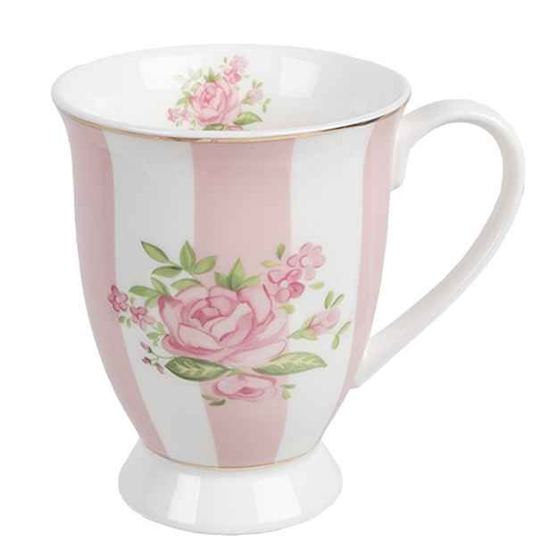 Bílo-růžový hrnek s růžičkami Sweet Roses - 12*8*10 cm / 300 ml Clayre & Eef