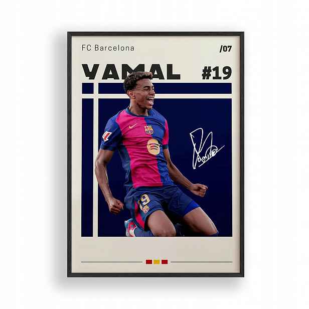 Plakát Yamal Fc Barcelona A3 Obraz Rámeček Dřevěný Černý 30x42 cm