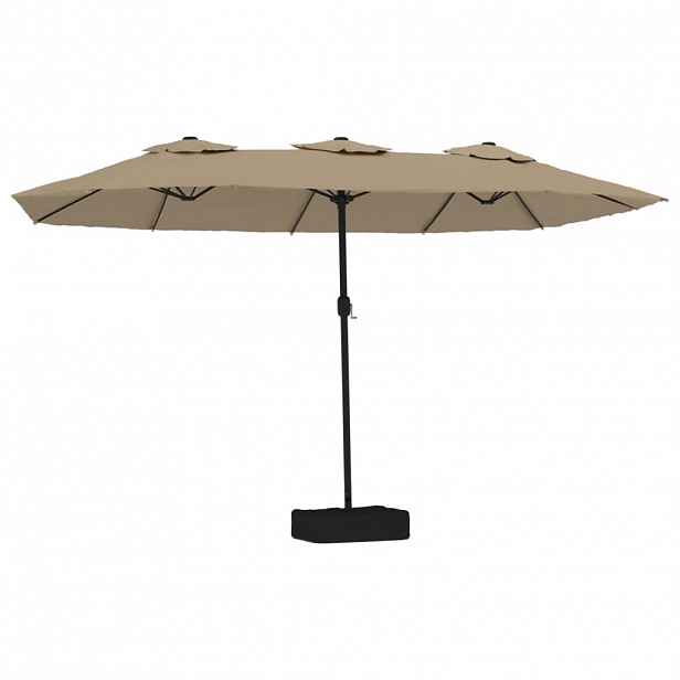vidaXL Dvojitý zahradní slunečník s LED taupe 449 x 265 cm