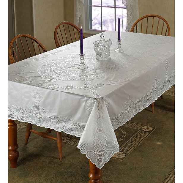 Ubrus Violet Linen Betenburg bílý 150 x 230 cm obdélníkový vinylový