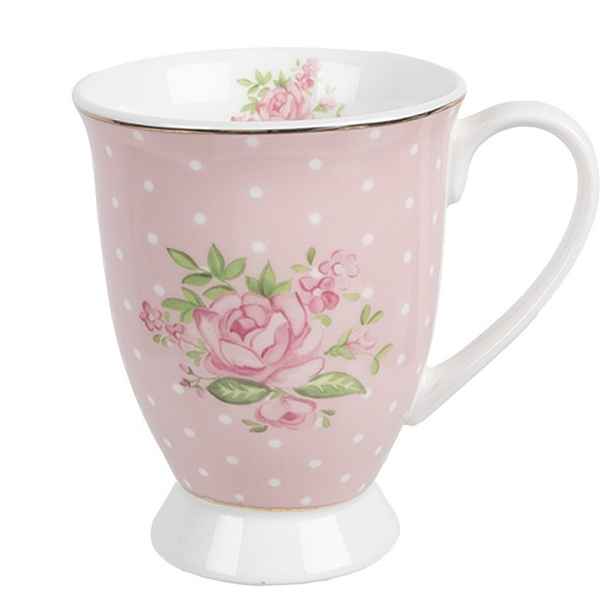 Bílo-růžový hrnek s růžičkami Sweet Roses II - 12*8*10 cm / 300 ml Clayre & Eef