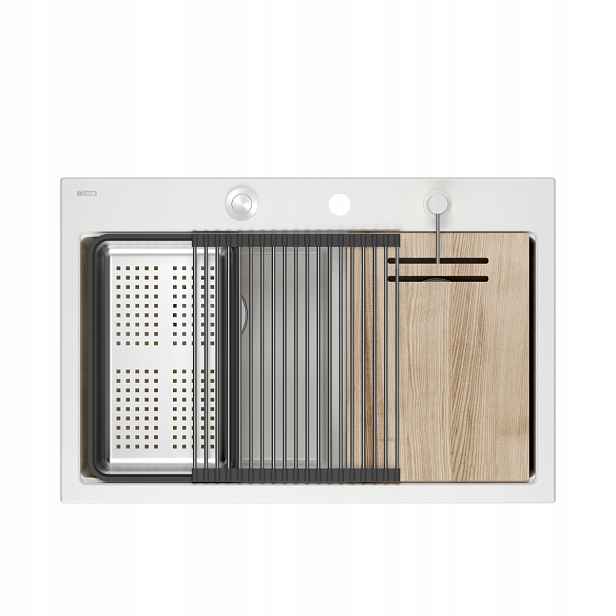 Quadron Marc 120 2-komorový dřez 76x50x22 cm, sada Bílá Ocel