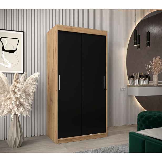Skříň s posuvnými dveřmi v šířce 100 cm TIMEA - dub artisan / černá