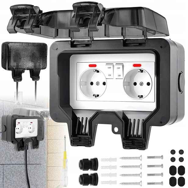 Dvojitá Zahradní Zásuvka IP66, Venkovní Vodotěsná Zásuvka 220-250 V