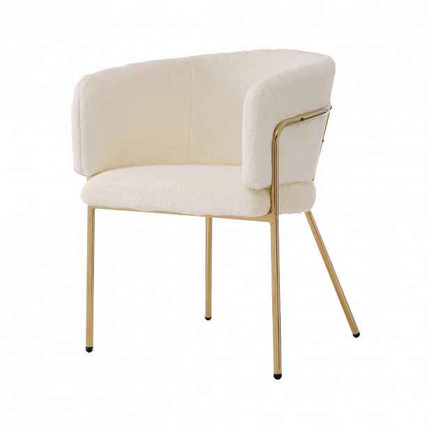 Modfu KŘESLO z imitace králičí kožešiny 57x57x77 cm bílé s kovovými nohami pro relaxaci i stolování