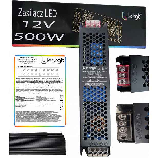 Montážní napájecí zdroj 12V 41A 500W Premium pro Led modulární Ac DC Slim Webasto