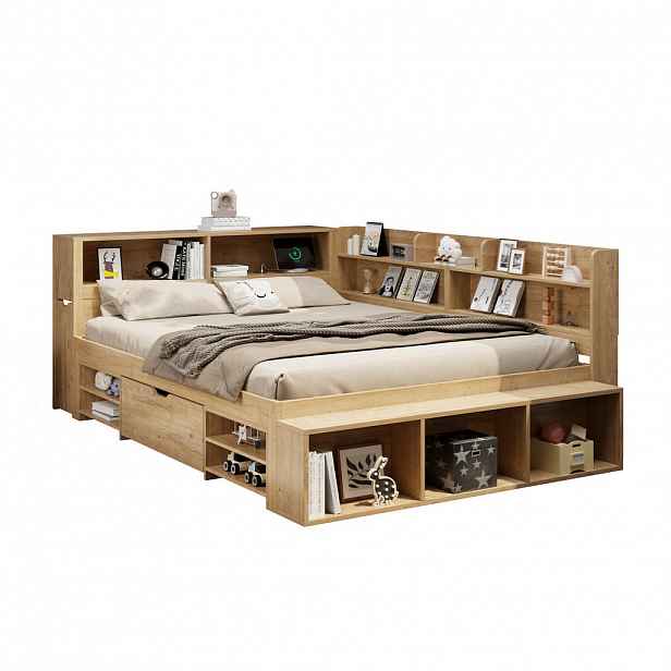 CHICFURN DĚTSKÁ POSTEL 140/200 cm v přírodní barvě s úložným prostorem
