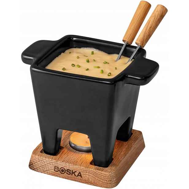 Keramické Fondue 300 ML Ohřívač 2 Vidličky Dřevěná Základna