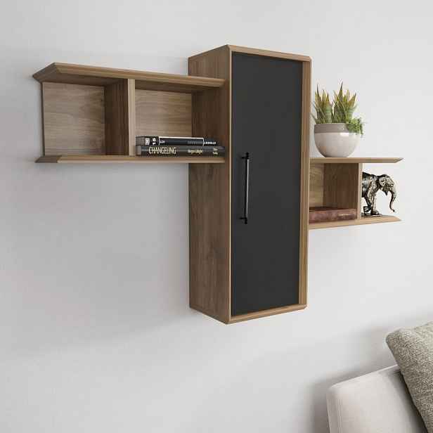 Nástěnná police Olida - Walnut, Black