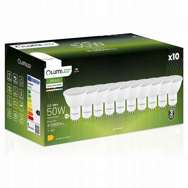 10x Led žárovka GU10 6W 50W 580lm 4000K Neutrální Nastavitelná 24° 36° 60°